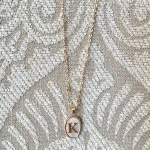 Chain Gold Initial Letter Necklace Pearl Oval Charm K